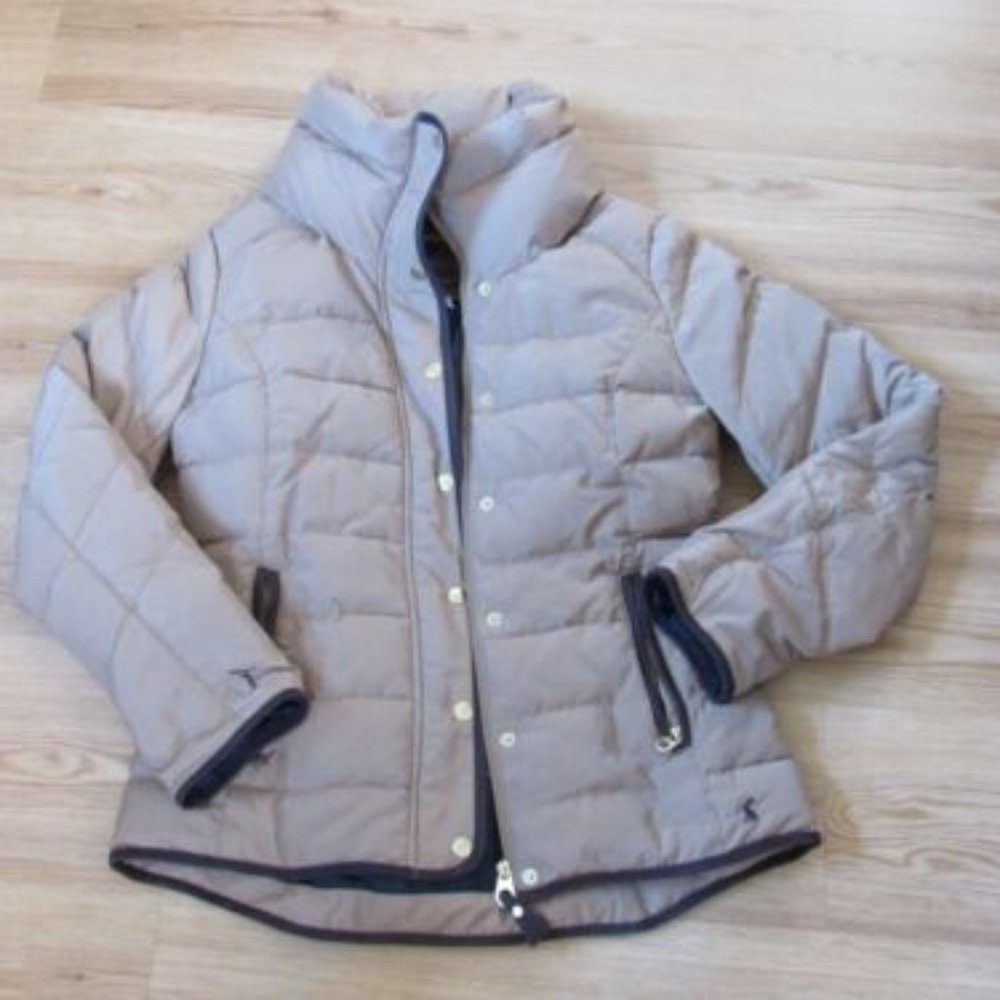 Joules Women Down Mix Light Brown Padded Winter Coat with Hood Size US 8